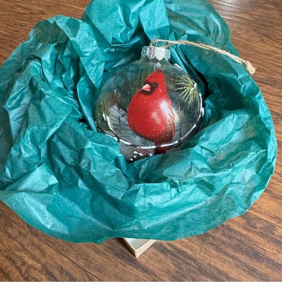 Christmas Ornament Cardinal Large Glass Snow Sparkle 5 inches - Picture 1 of 5